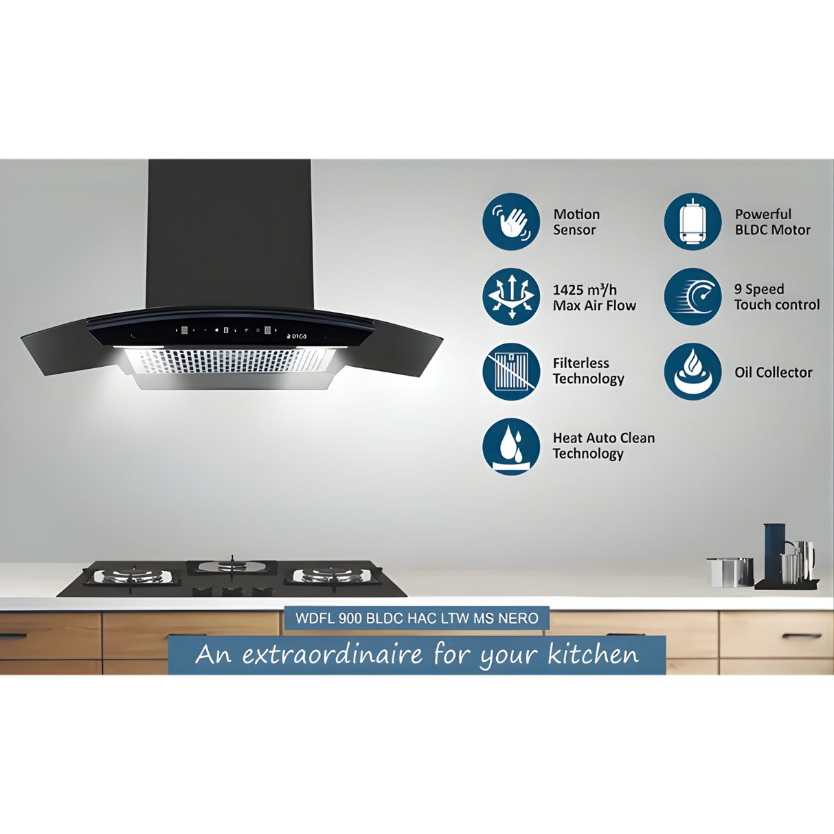 Elica WDFL 900 BLDC HAC LTW MS Nero 90 cm Wall Mounted Chimney – Black_2