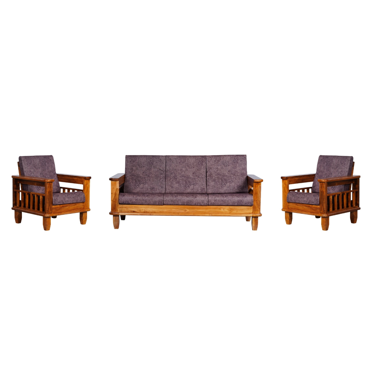 Emerald Wooden Sofa (3+1+1-Seater) - Natural Finish