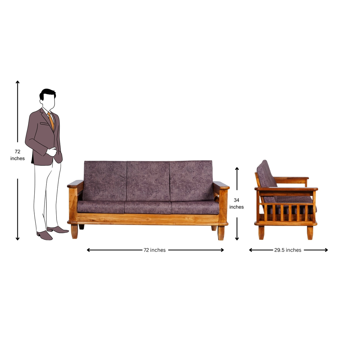 Emerald Wooden Sofa (3+1+1-Seater) - Natural Finish