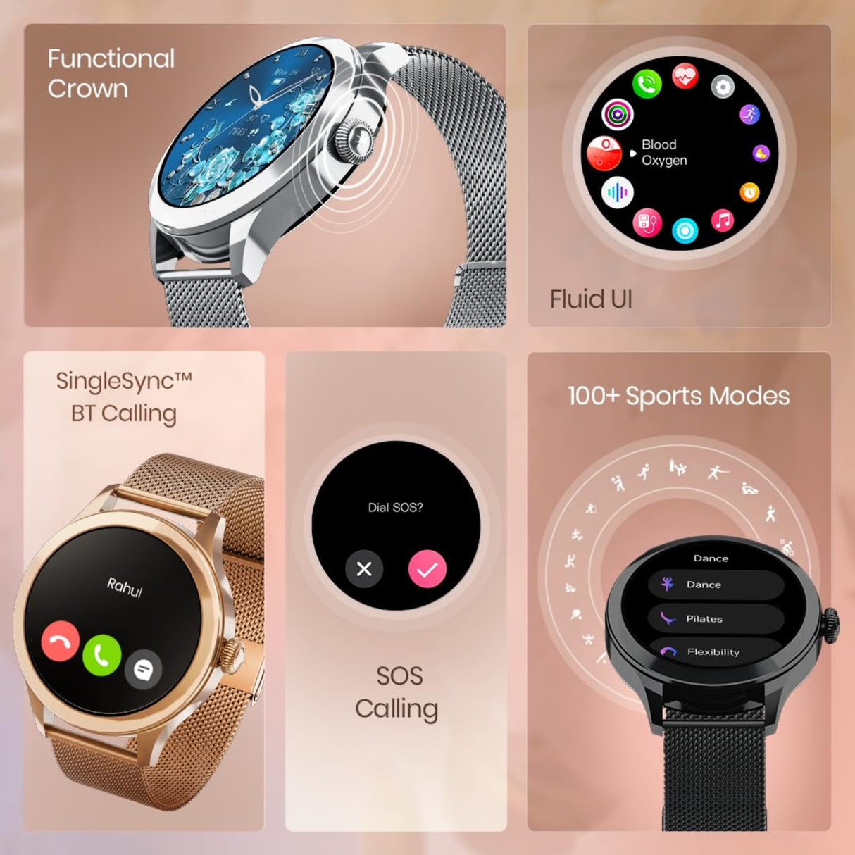 Fastrack Noir Pro with AMOLED Display Bluetooth Calling - Rose Gold_6
