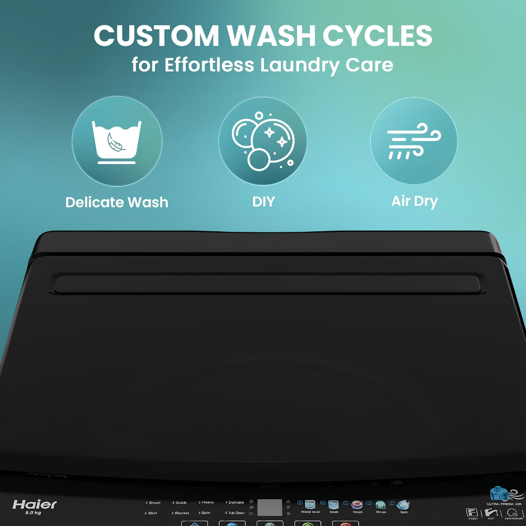 Haier HWM80-310BKN Fully Automatic Top Load Washing Machine 8 Kg - Black_Feature_1