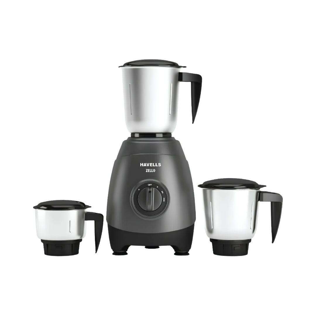 Havells Zello GHFMGEKE075 750W Powerful Motor 3 Jar Mixer Grinder – Grey_Front View