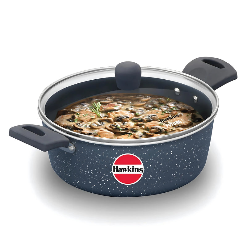 Hawkins Induction Compatible Ceramic NS Cook n Serve Bowl with Glass Lid 3 L - Grey