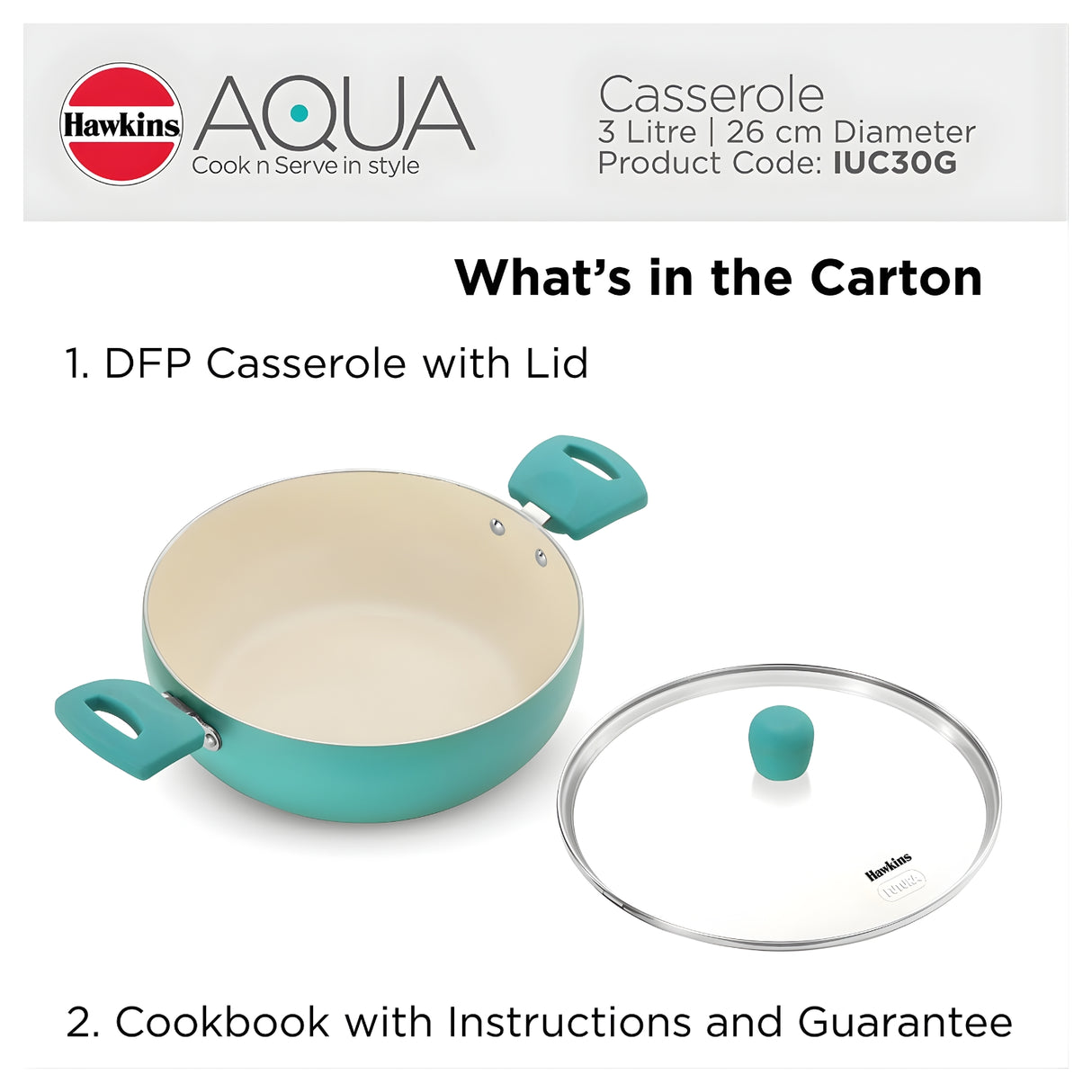 Hawkins Aqua Die Cast Cook n Serve Casserole with Glass Lid (IUC30G) 3 L \ 26 cm - Aqua Blue_11