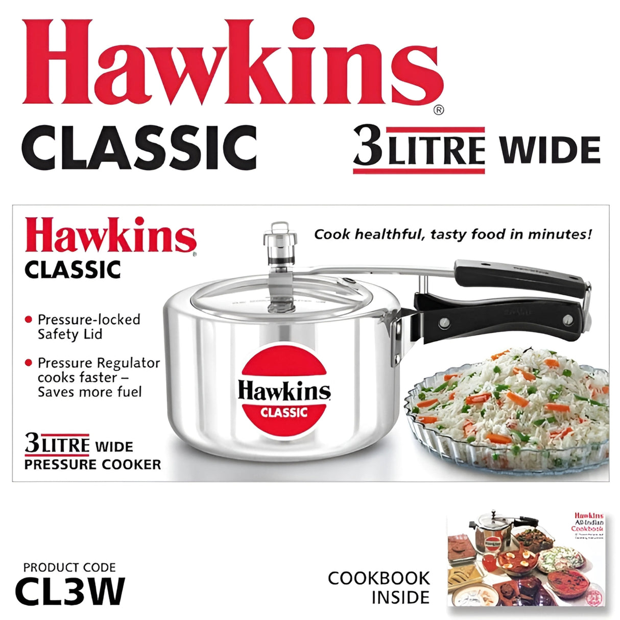 Hawkins Classic Wide Body Aluminium Pressure Cooker (CL3W) 3 L_2
