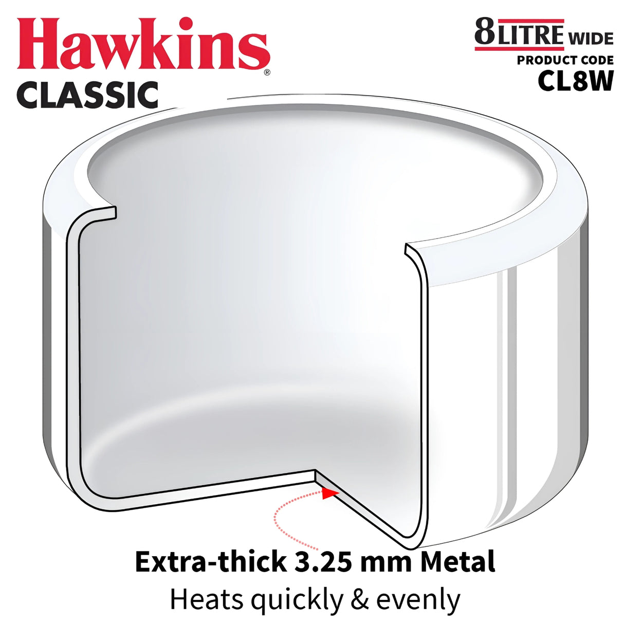 Hawkins Classic Wide Body Aluminium Pressure Cooker (CL8W) 8 L_3