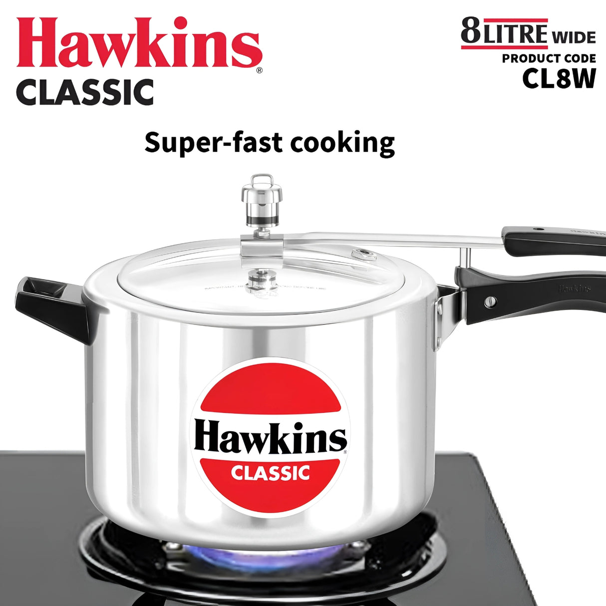 Hawkins Classic Wide Body Aluminium Pressure Cooker (CL8W) 8 L_4