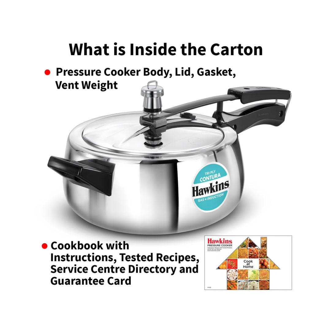 Hawkins Contura Triply Stainless Steel Pressure Cooker (SSTCO35) 3.5 L_Package Content