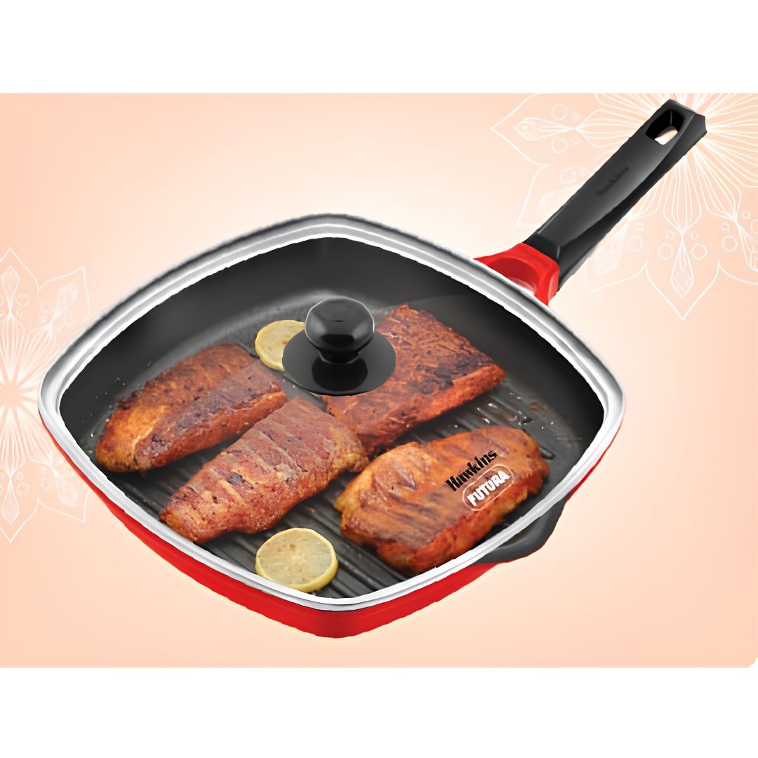 Hawkins Die Cast Grill Pan with Glass Lid (DCGP30G) 30 cm - Red_Features