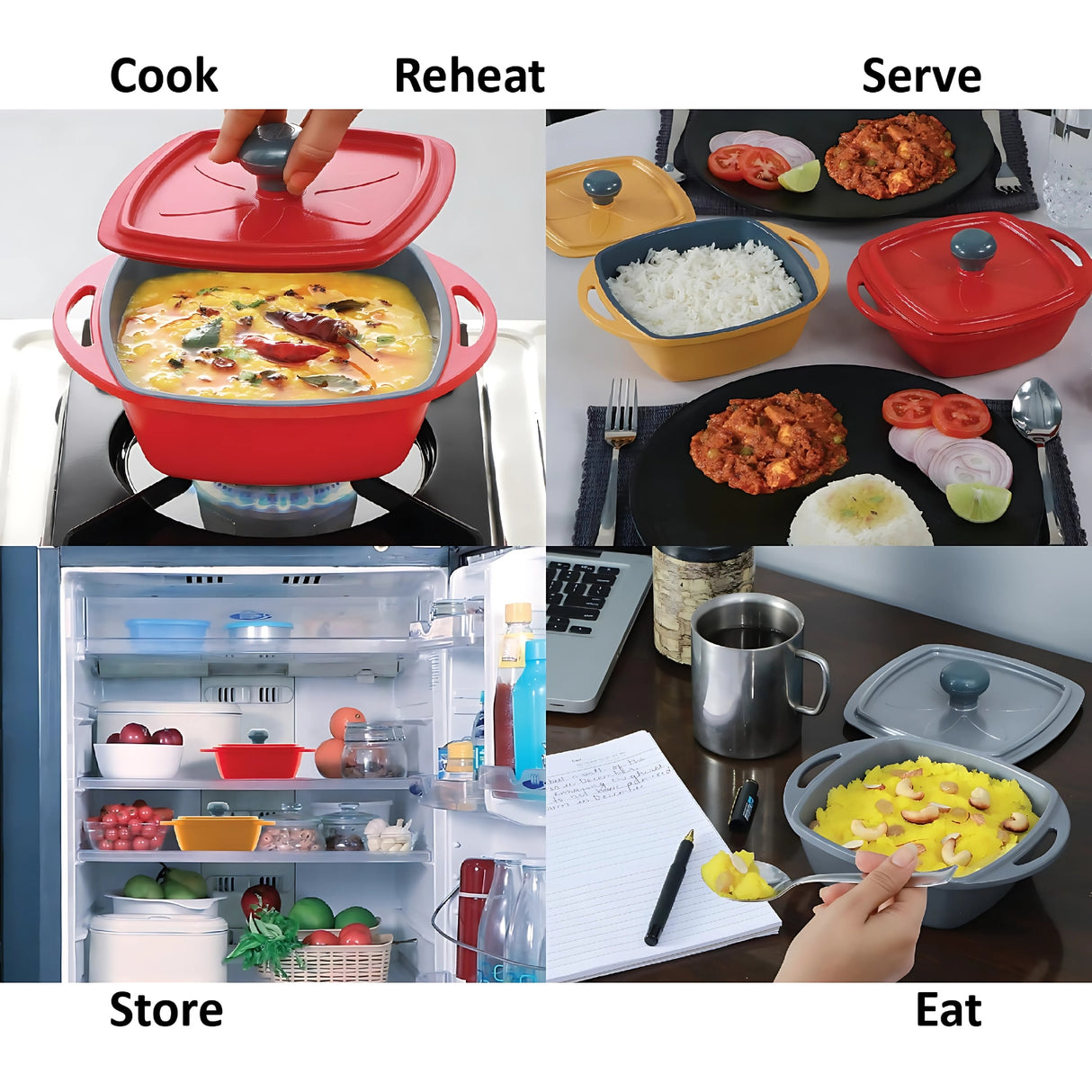 Hawkins Die Cast Mini Casserole Square Serious Gift Set with Lid (23DGP) 3 Pcs 0.75 L - Yellow Grey Red_3