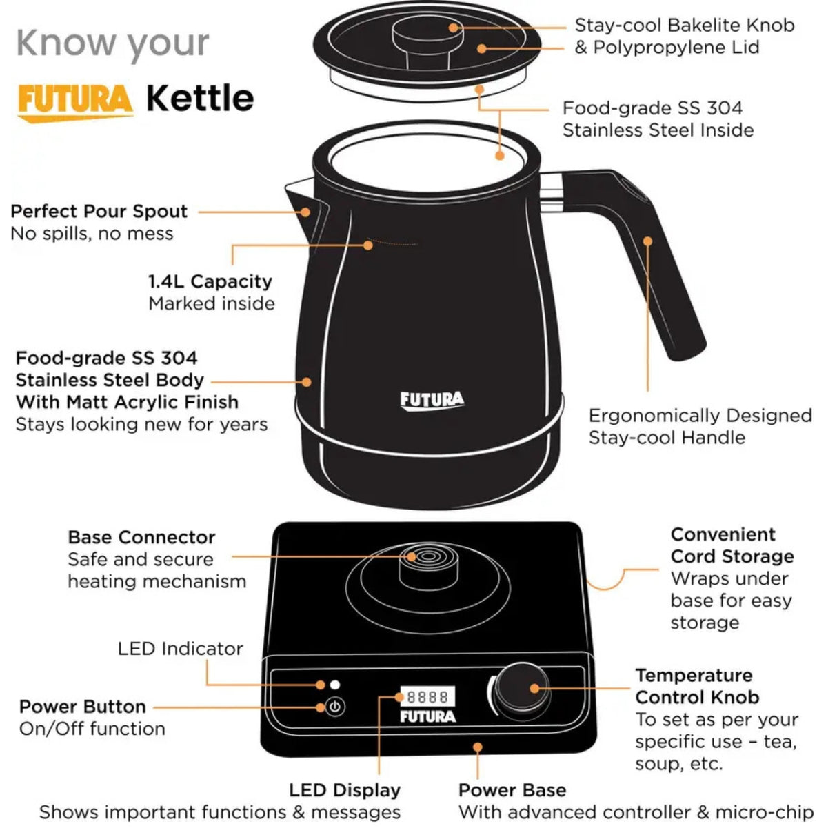 Hawkins Futura FKTA1 1200 W Smart Electronic Kettle 1.4 L – Black_2
