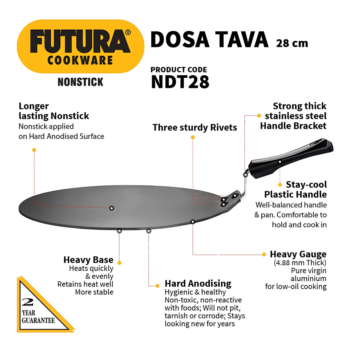 Hawkins Futura Non Stick Dosa Tawa (NDT2828) cm - Black_3