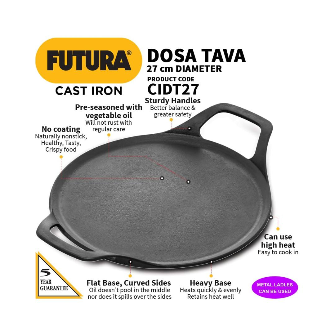 Hawkins Futura Reinforced Cast Iron Tawa (CIDT27) 27 cm - Black_Features 7