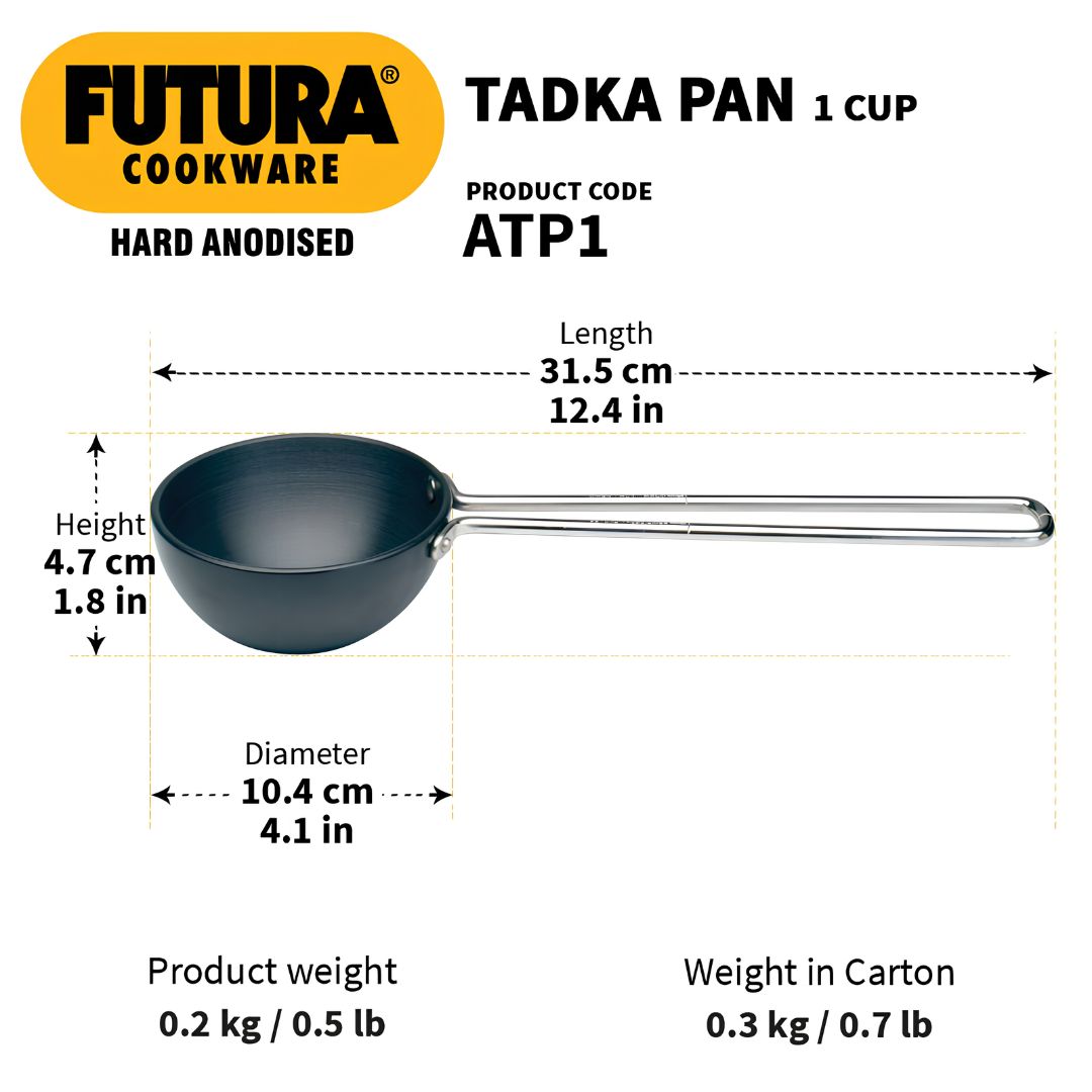 Hawkins Hard Anodised Tadka Pan 10 cm _ 0.24 L - Black_Features Dimensions