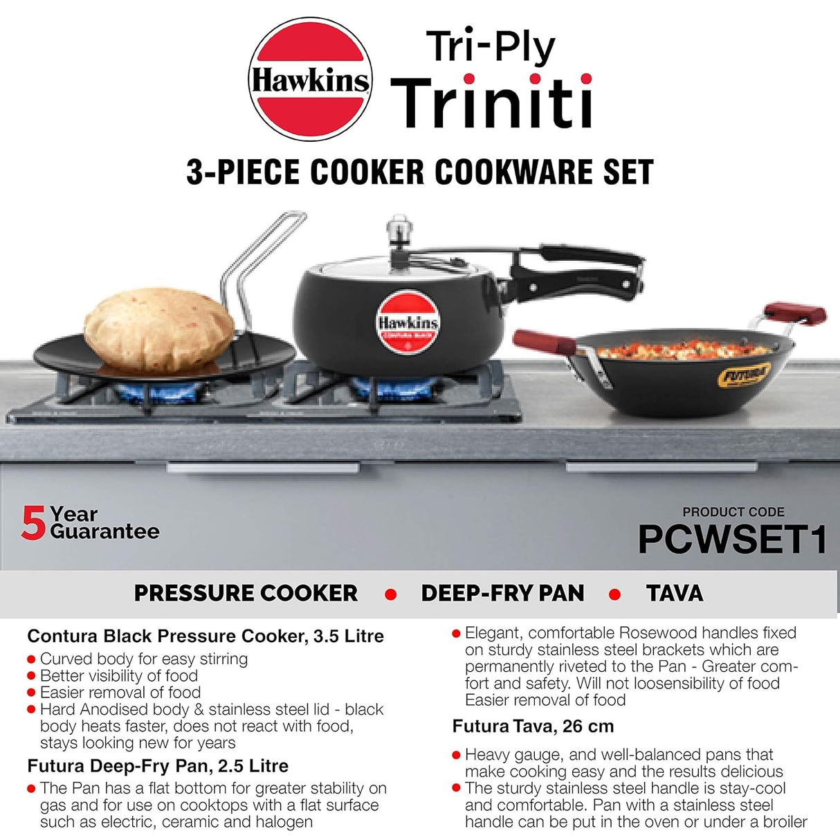 Hawkins Hard Anodised Triniti Kitchen (PCWSET1) Set 3 Piece - Black_2
