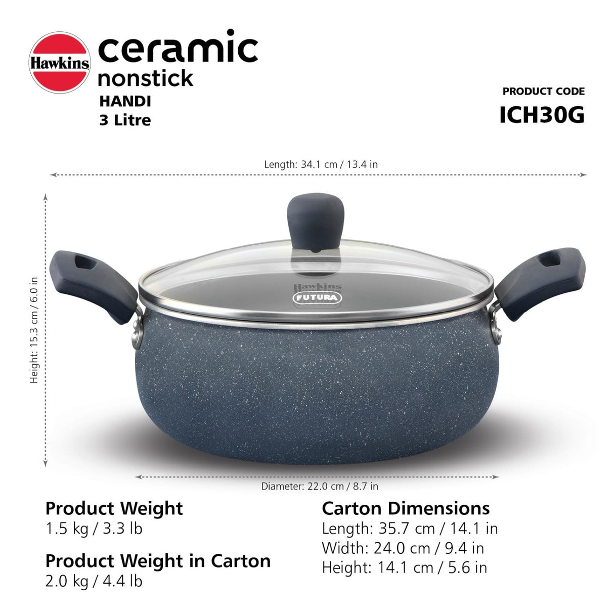 Hawkins Induction Compatible Ceramic NS Cook n Serve Handi with Glass Lid (ICH30G) 3 L – Grey_8