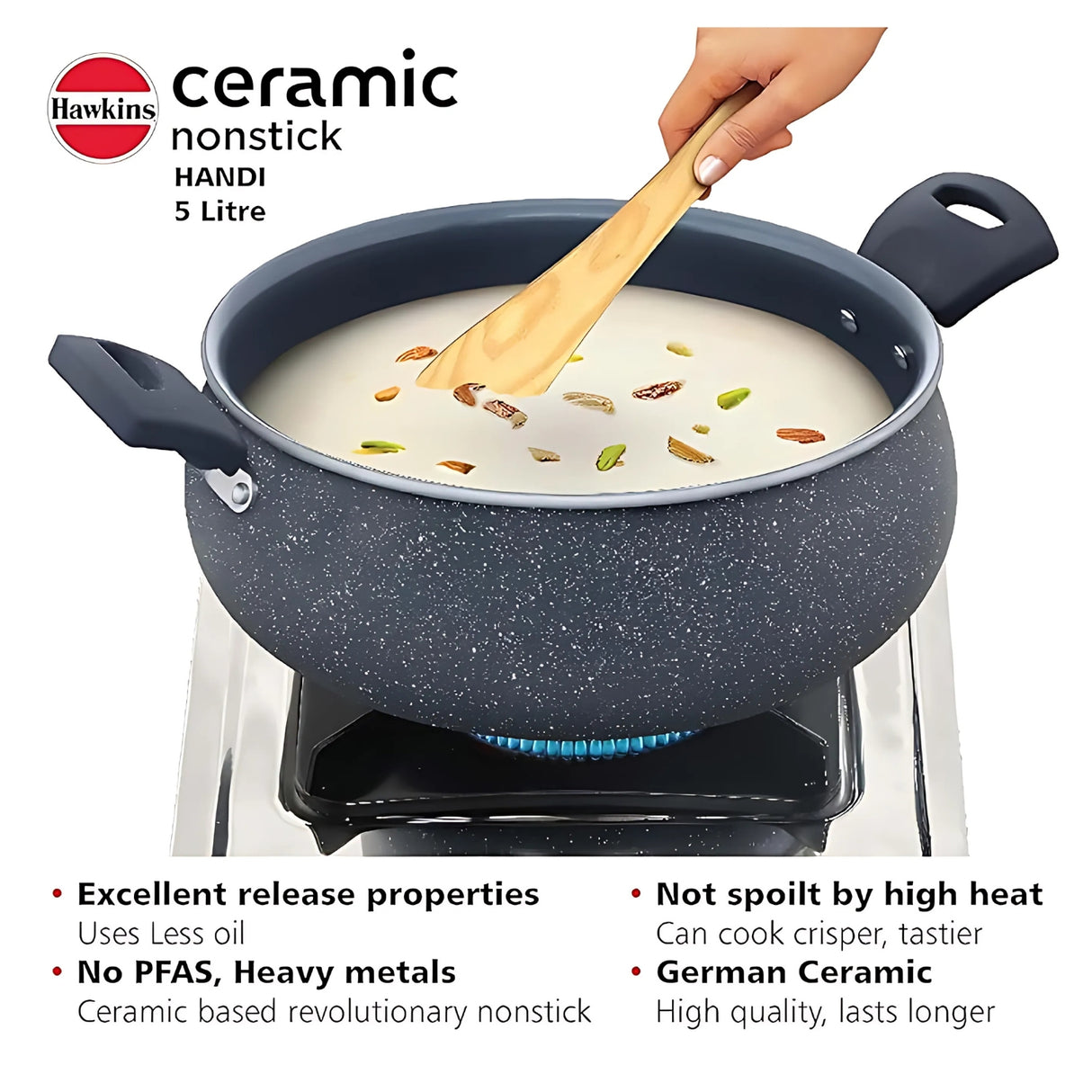 Hawkins Induction Compatible Ceramic NS Cook n Serve Handi with Glass Lid (ICH50G) 5 L – Grey_4