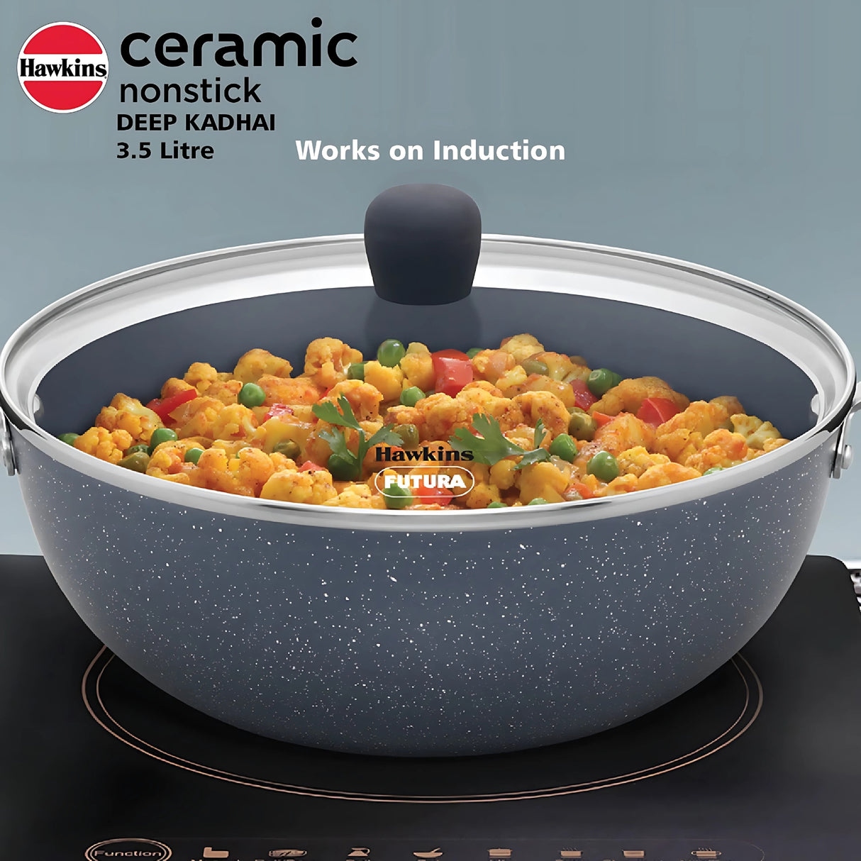 Hawkins Induction Compatible Ceramic NS Deep Kadai with Glass Lid (ICK35G) 3.5 L - Grey_6