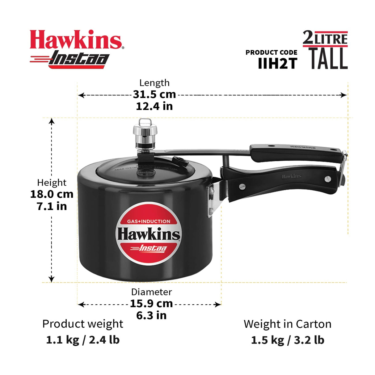 Hawkins Instaa Hard Anodised Tall Pressure Cooker (IIH2T) 2 L - Black_10