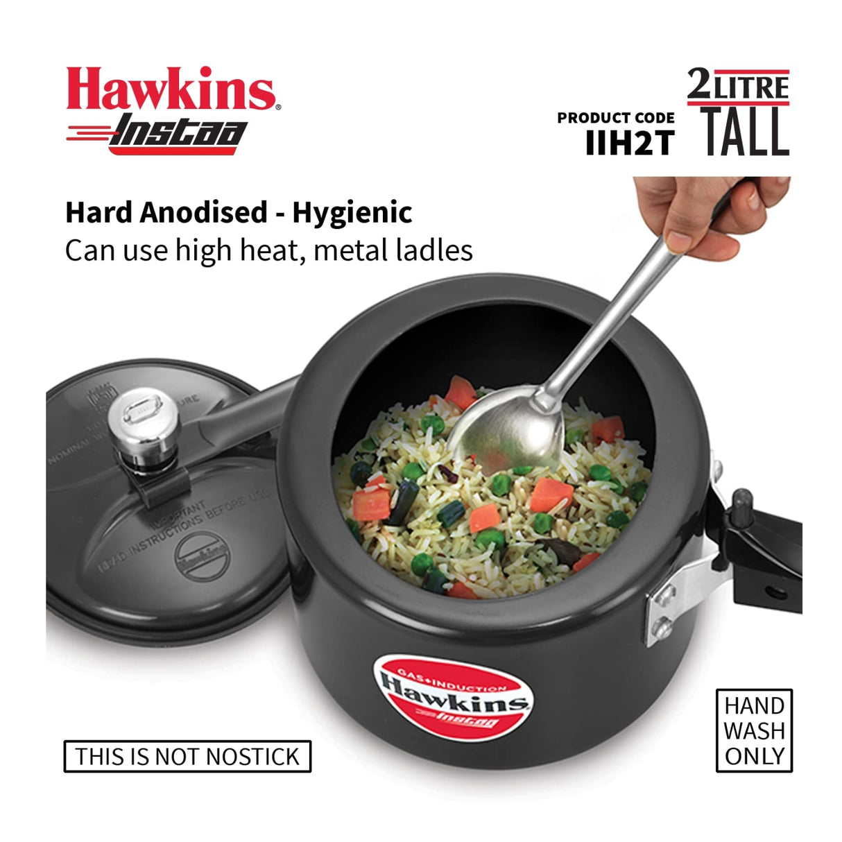 Hawkins Instaa Hard Anodised Tall Pressure Cooker (IIH2T) 2 L - Black_3