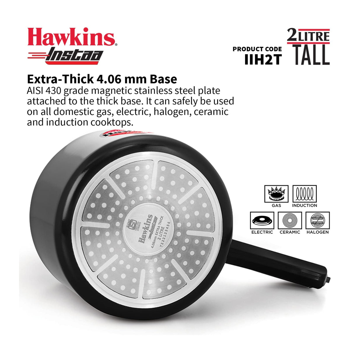 Hawkins Instaa Hard Anodised Tall Pressure Cooker (IIH2T) 2 L - Black_4