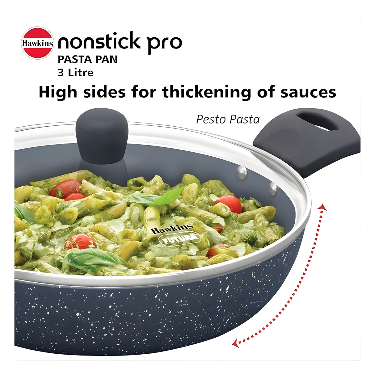 Hawkins Nonstick Pro Ceramic Pasta Pan with Glass Lid (ICP28G) 28 cm \ 3 L - Grey_2