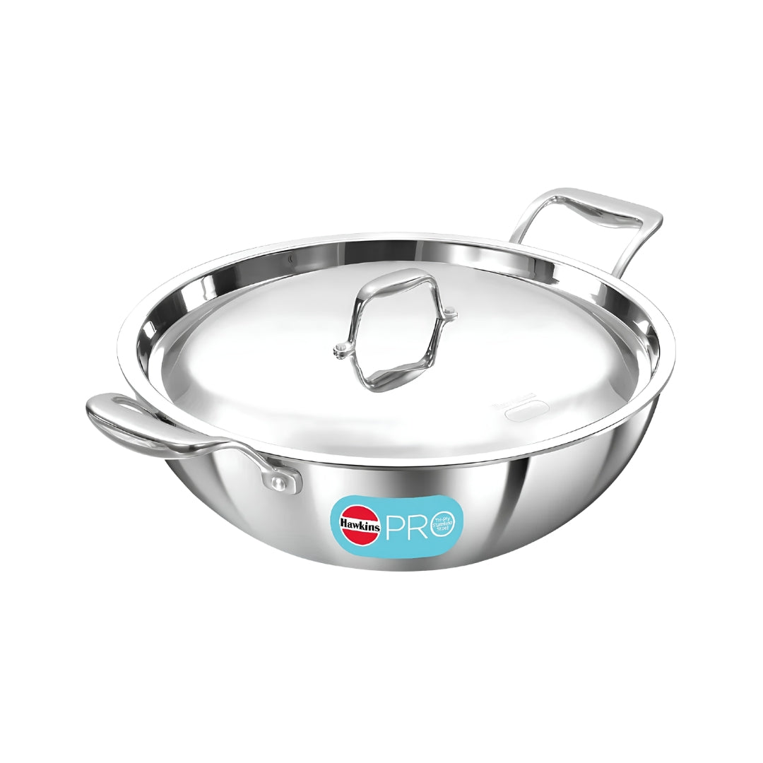Hawkins Pro Tri-Ply Stainless Steel Deep Fry Pan with Lid (PSK60S) 30 cm \ 6 L_Front View
