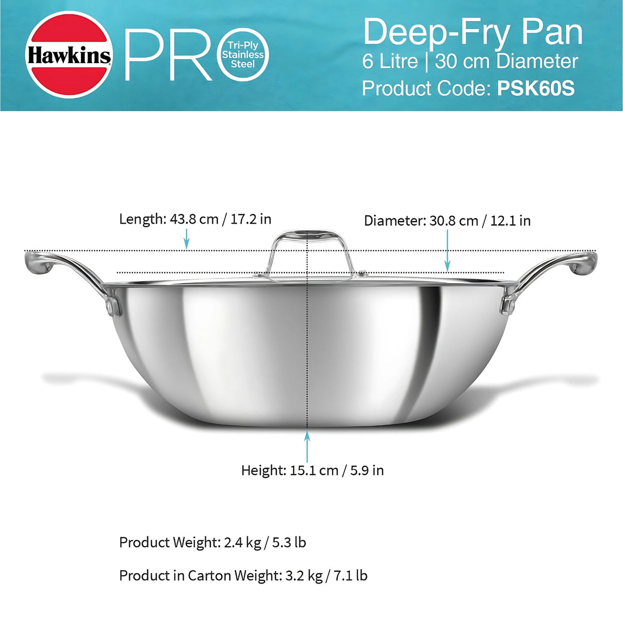 Hawkins Pro Tri-Ply Stainless Steel Deep Fry Pan with Lid (PSK60S) 6 L_7