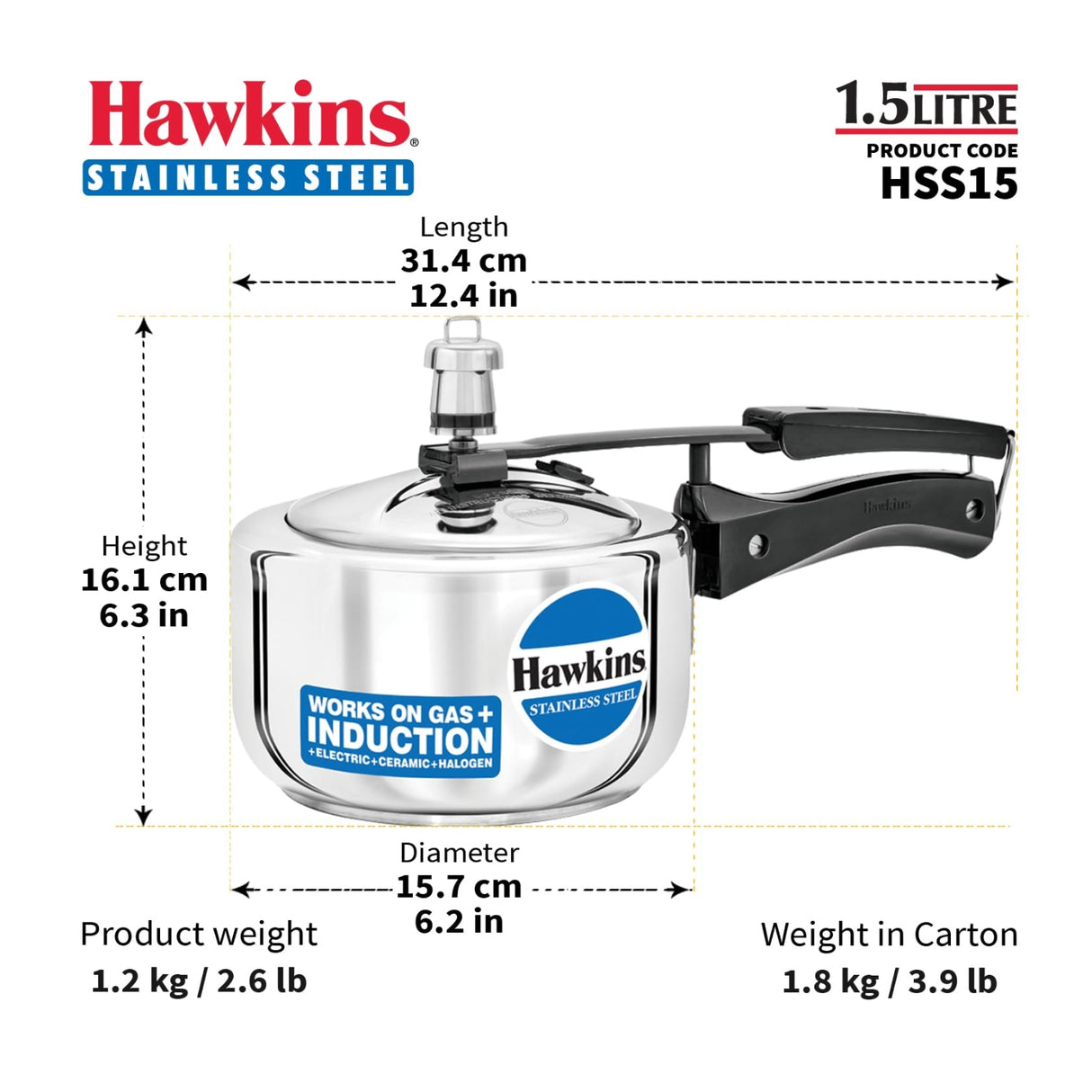 Hawkins Stainless Steel Pressure Cooker (HSS15) 1.5 L_3
