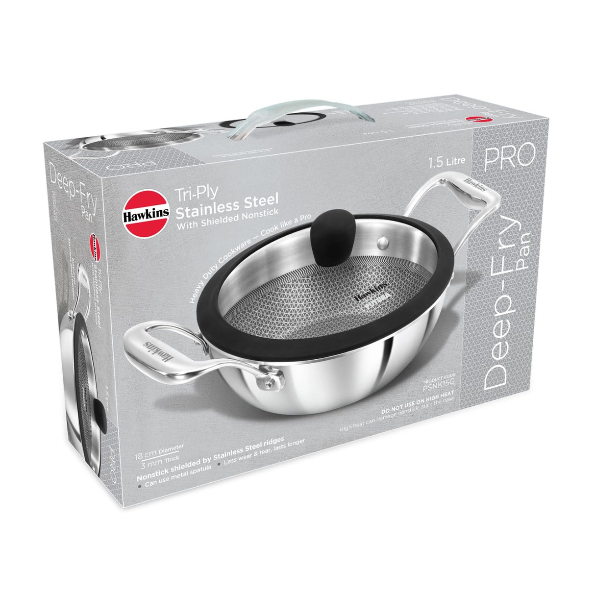 Hawkins Tri-Ply SS Deep Fry Pan with Glass Lid (PSNK15G) 1.5 L_2