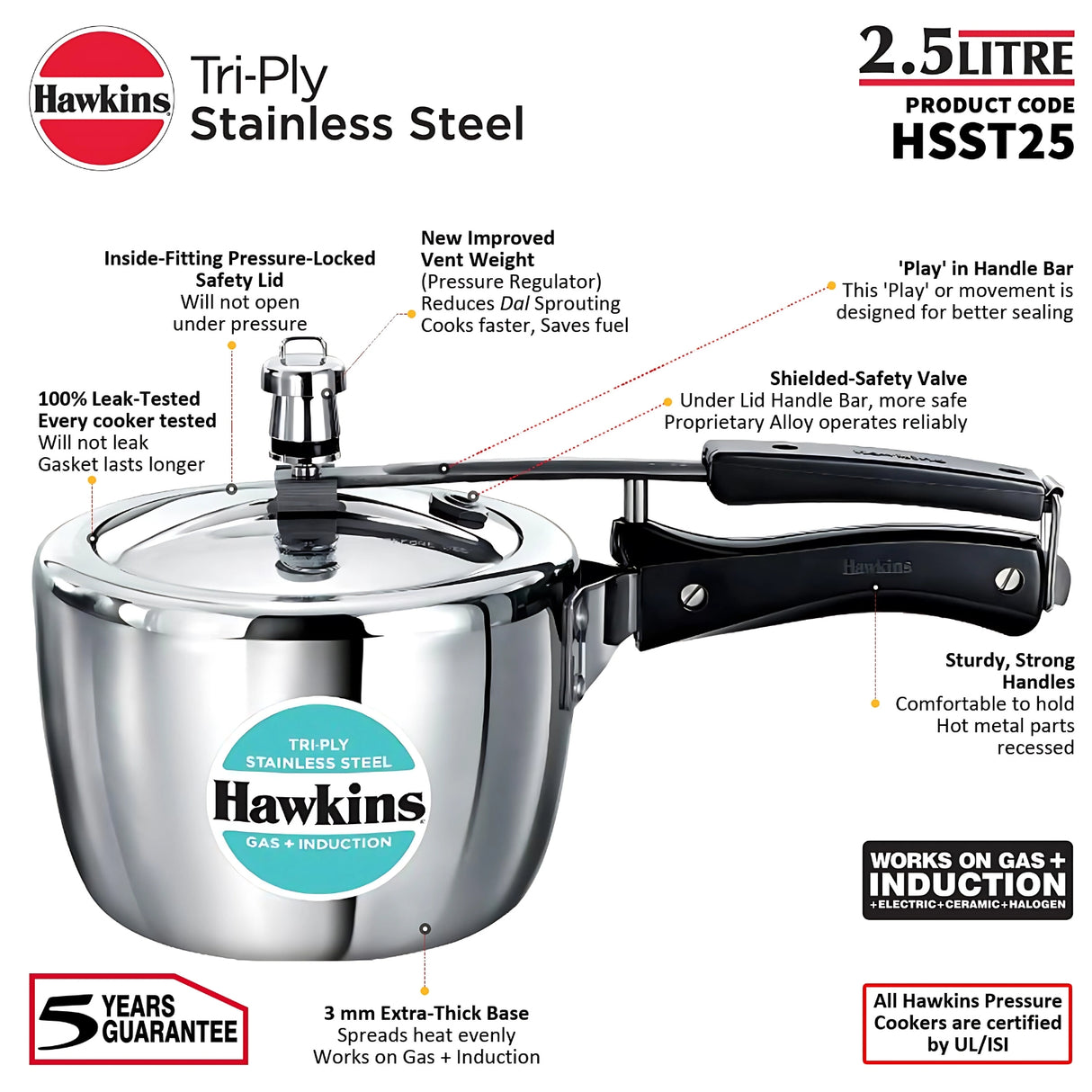 Hawkins Tri-Ply SS Pressure Cooker (HSST25) 2.5 L_7