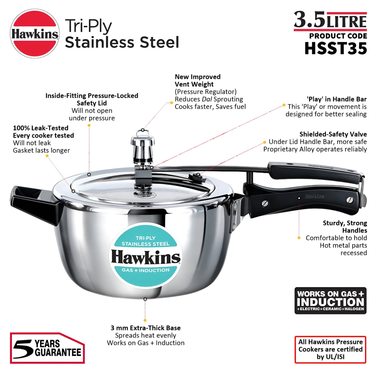 Hawkins Tri-Ply SS Pressure Cooker (HSST35) 3.5 L_7