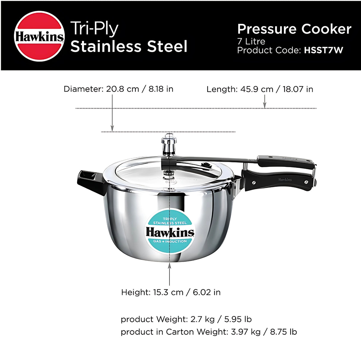 Hawkins Tri-Ply SS Pressure Cooker (HSST7W) 7 L_7