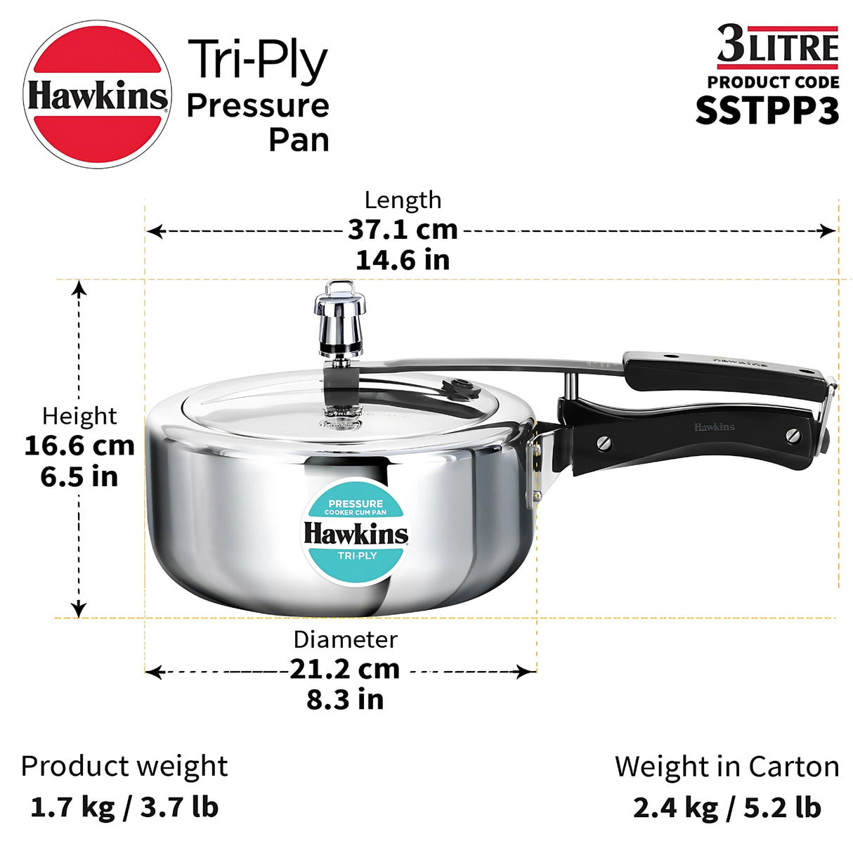 Hawkins Tri-Ply SS Pressure Cooker (SSTPP3) 3 L_8