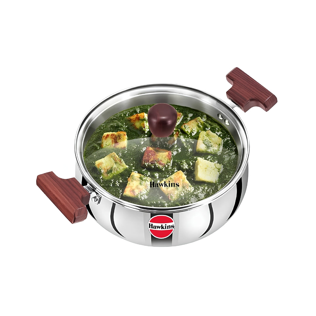 Hawkins Triply Stainless Steel Induction Compatible Handi with Glass Lid (SSH30G) 3 L_Front View