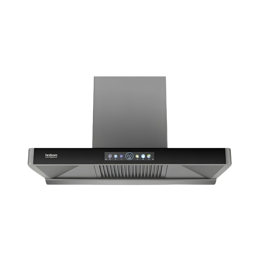 Hindware Marcella Auto clean 90 cm Wall-Mounted Filter less Chimney – Grey and Black_Front View