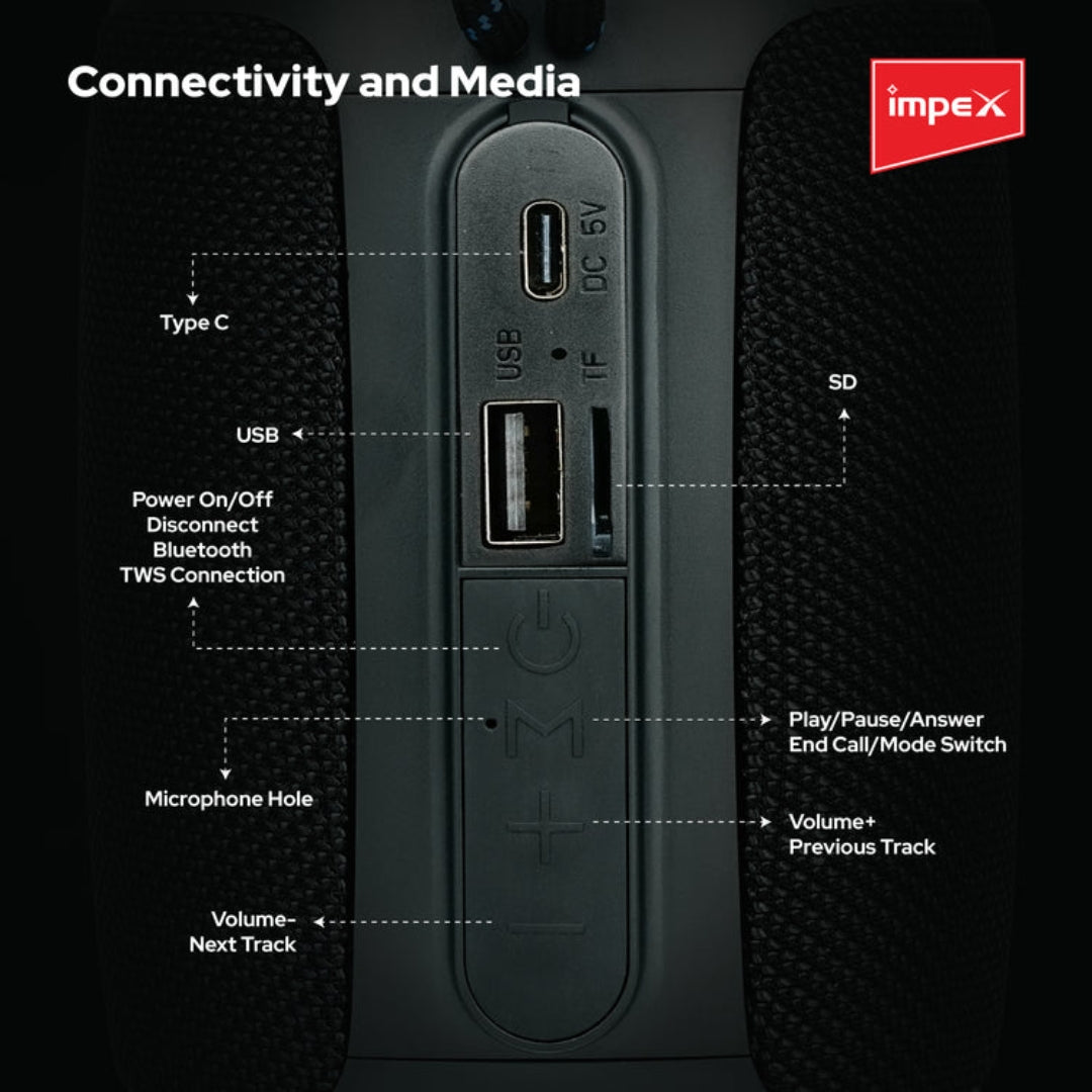 IMPEX KM 1303 Portable Bluetooth Speaker 14 W - Black_Features View 4