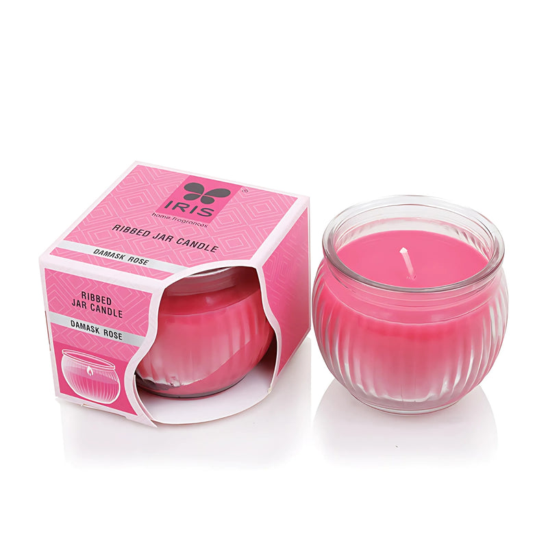 IRIS Scented Ribbed Jar Candle - Damask Rose