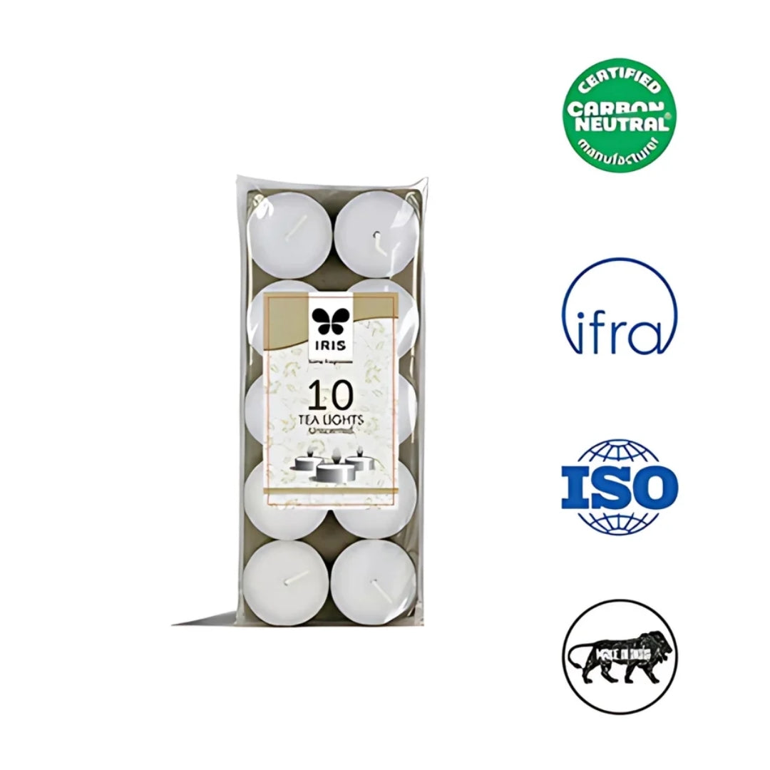 IRIS Pack of 10 Unscented Tealights-White_Features1
