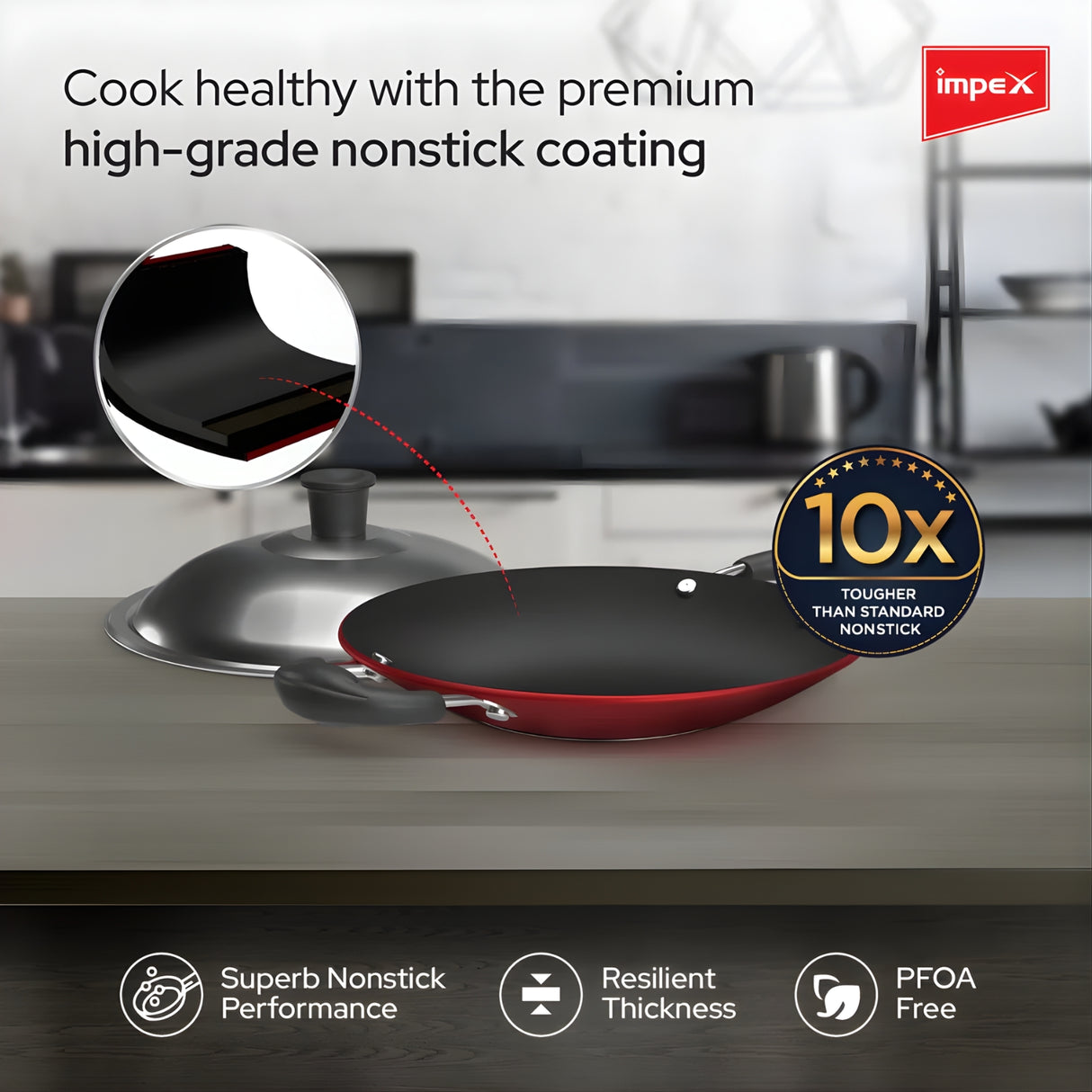 Impex Non Stick Appachatty with SS Lid 20 cm – Maroon_3