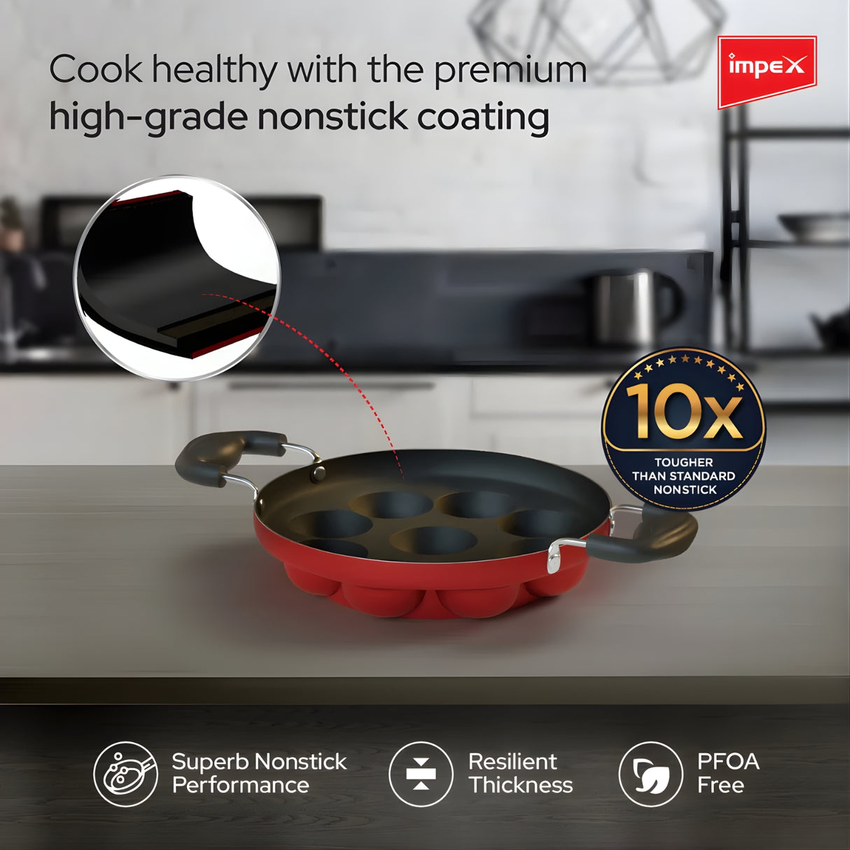 Impex Non Stick Paniyarakkal 9 Pit - Red_3