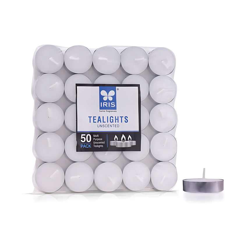 IRIS Pack of 50 Unscented Tea lights - White