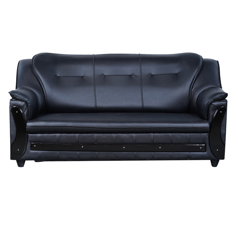 Kassel Rexine Sofa 3 Seater - Black
