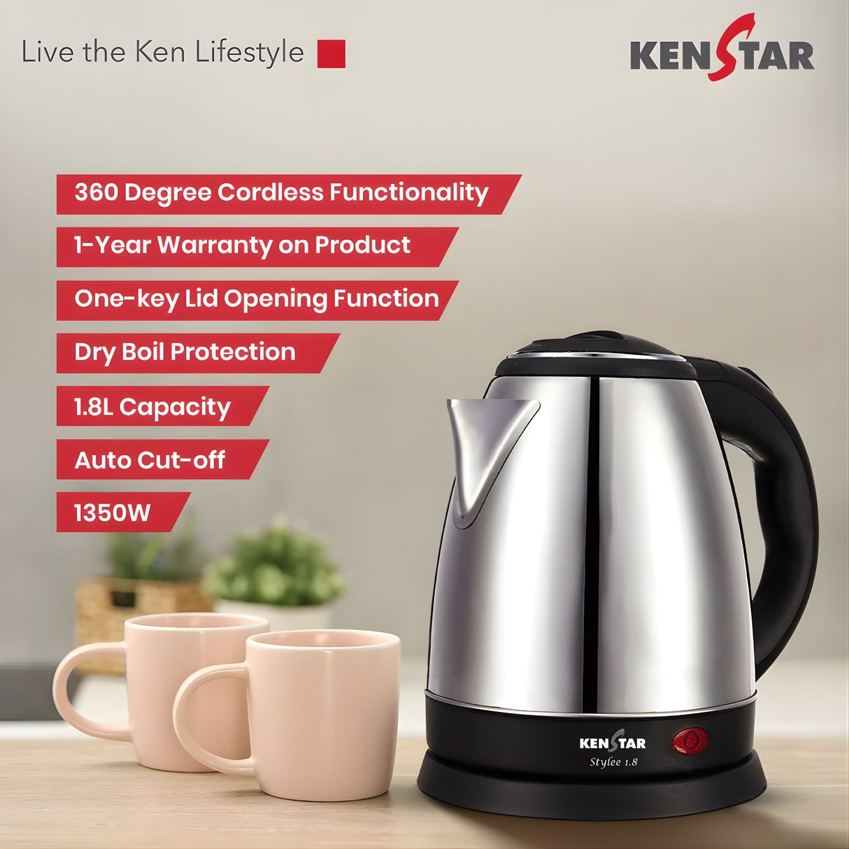 Kenstar Stylee KKSTY18F13SR0 1.8L 1350W Electric Kettle - Silver_4