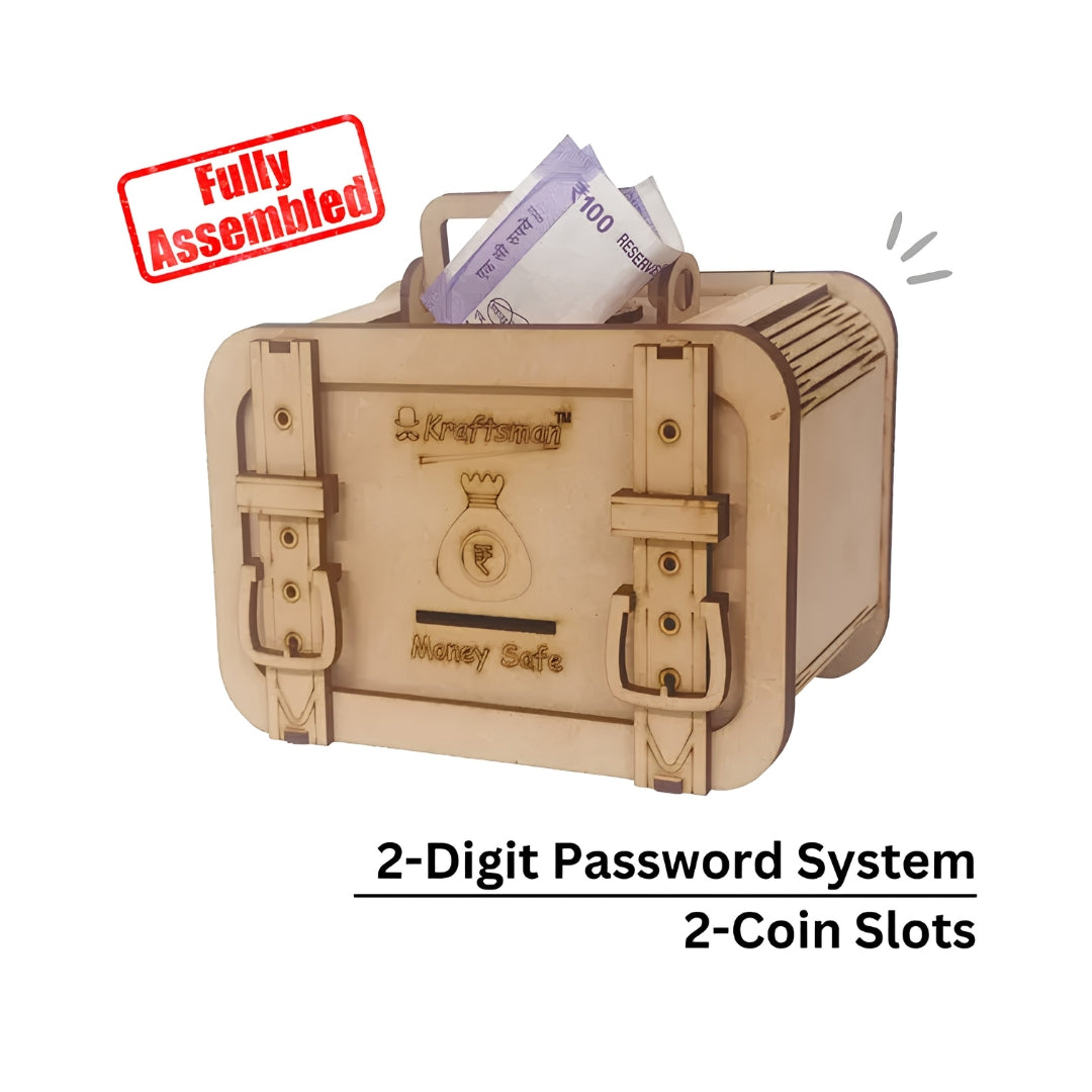 Kraftsman Wooden Briefcase Money Bank - Beige Key Feature_9
