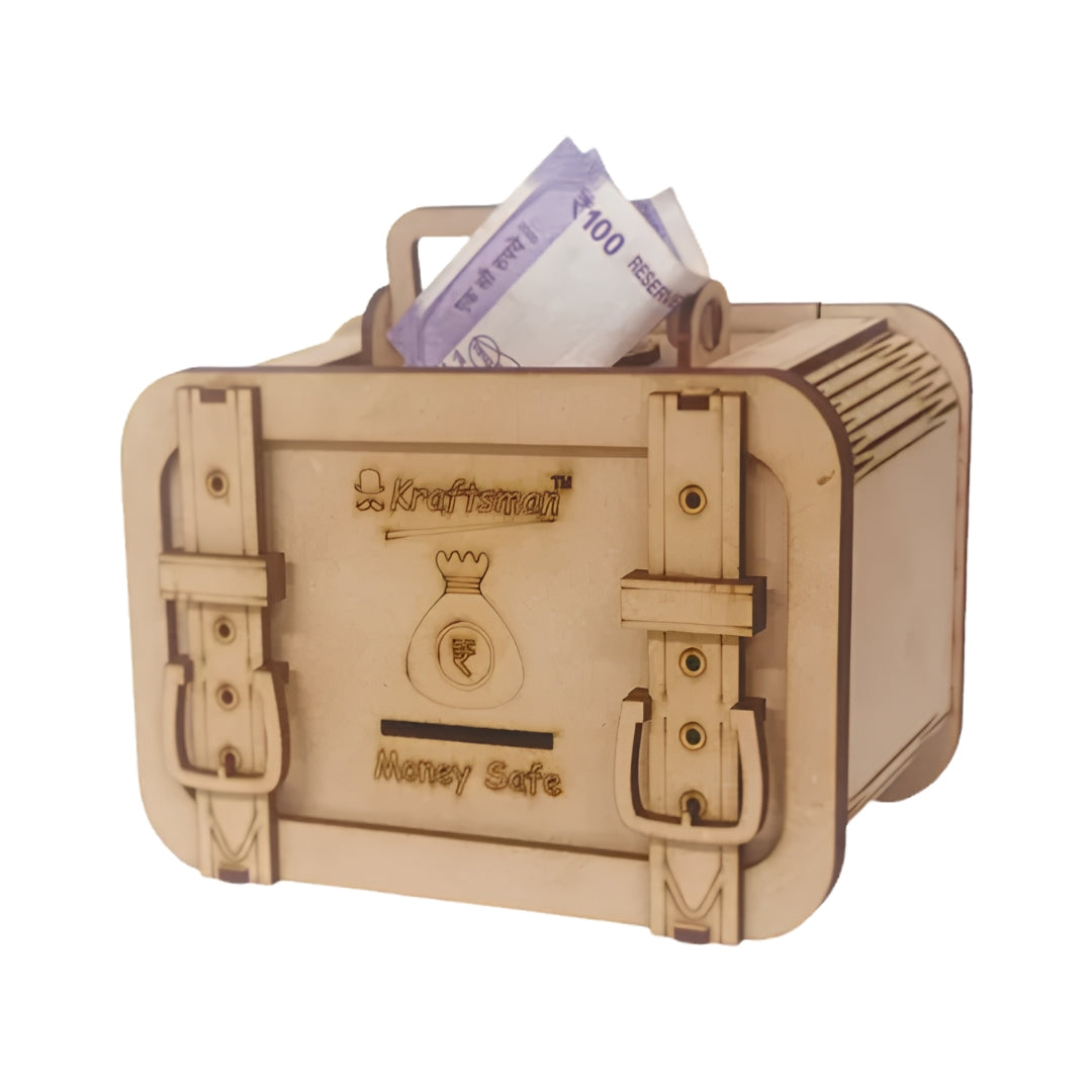 Kraftsman Wooden Briefcase Money Bank - Beige Left View_3