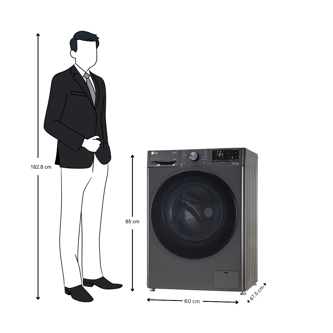 LG FHD0905SWM Fully Automatic Top Load Washer and Dryer Washing Machine 9 Kg - Middle Black_Dimension View