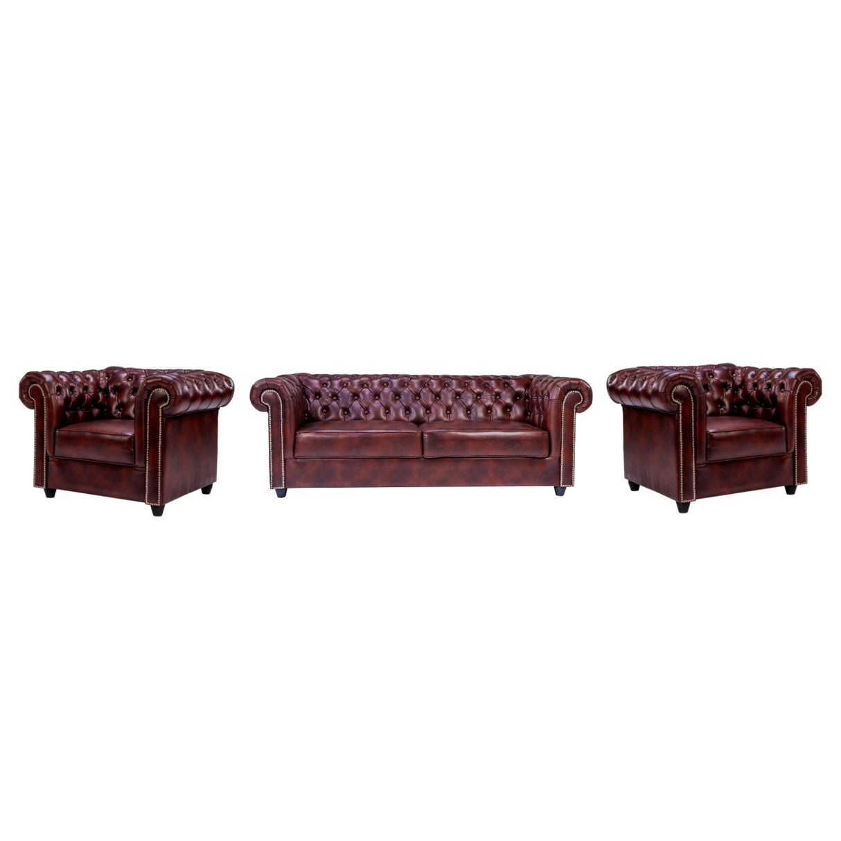 Lisbon Pro Chester Rexine Sofa Set (3+1+1 Seater) - Maroon