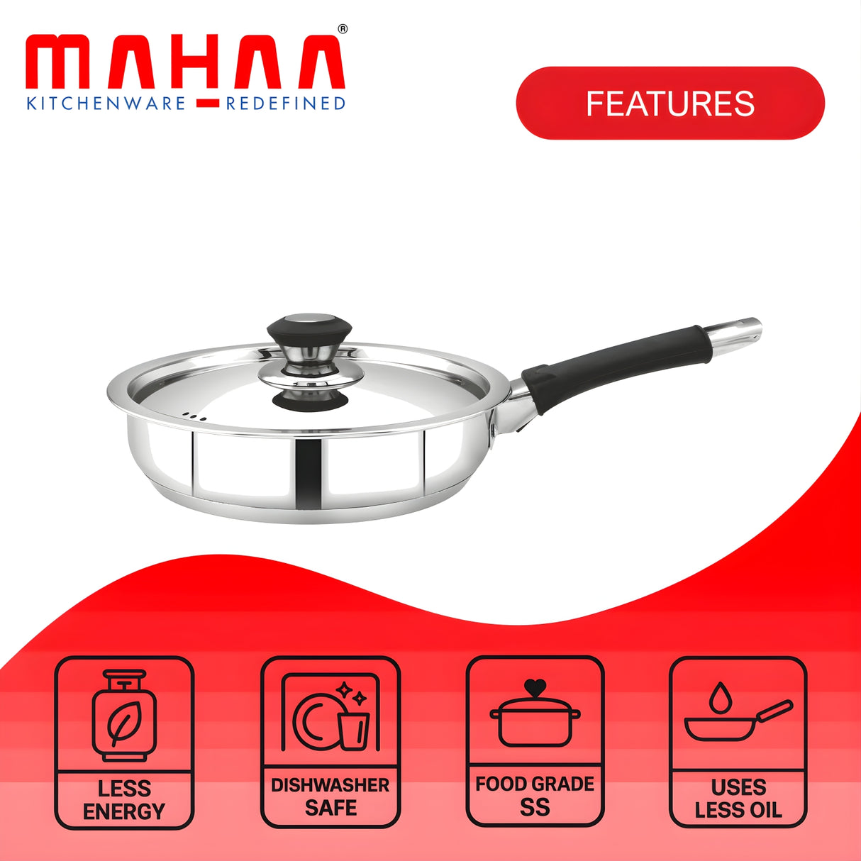 Mahaa Chroma Stainless Steel Fry Pan with Lid 22 cm \ 2 L_5