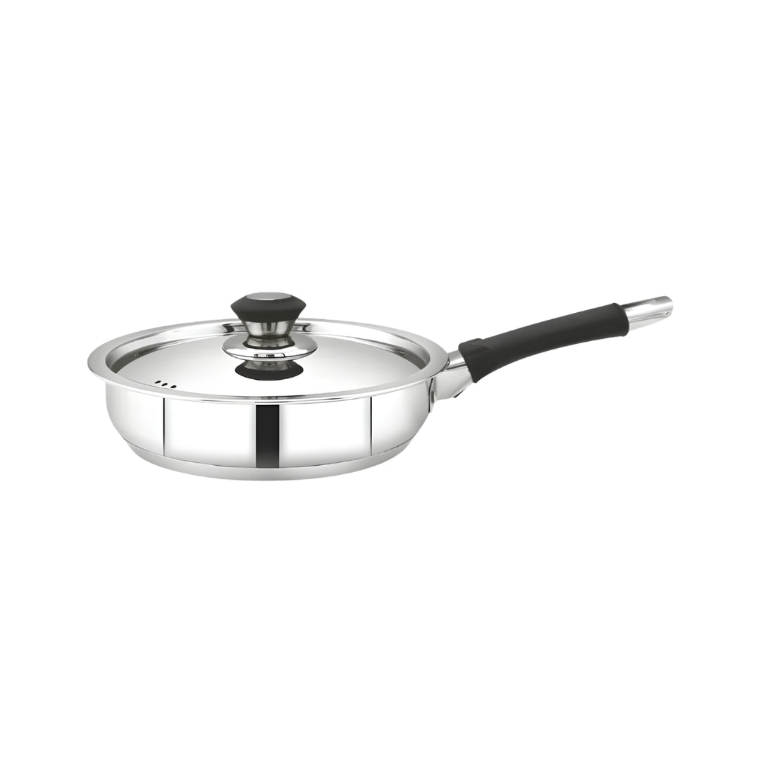 Mahaa Chroma Stainless Steel Fry Pan with Lid 22 cm \ 2 L_Front View